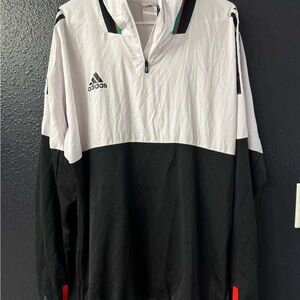 adidas White & Black Colorblock Half-Zip Windbreaker with Red & Green Trim